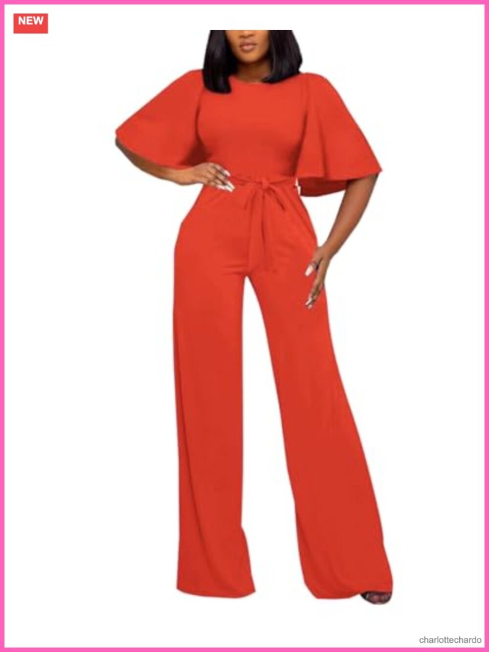Womens Ruffled Short Sleeve Belted Wide Leg Jumpsuit One Piece Outfit
